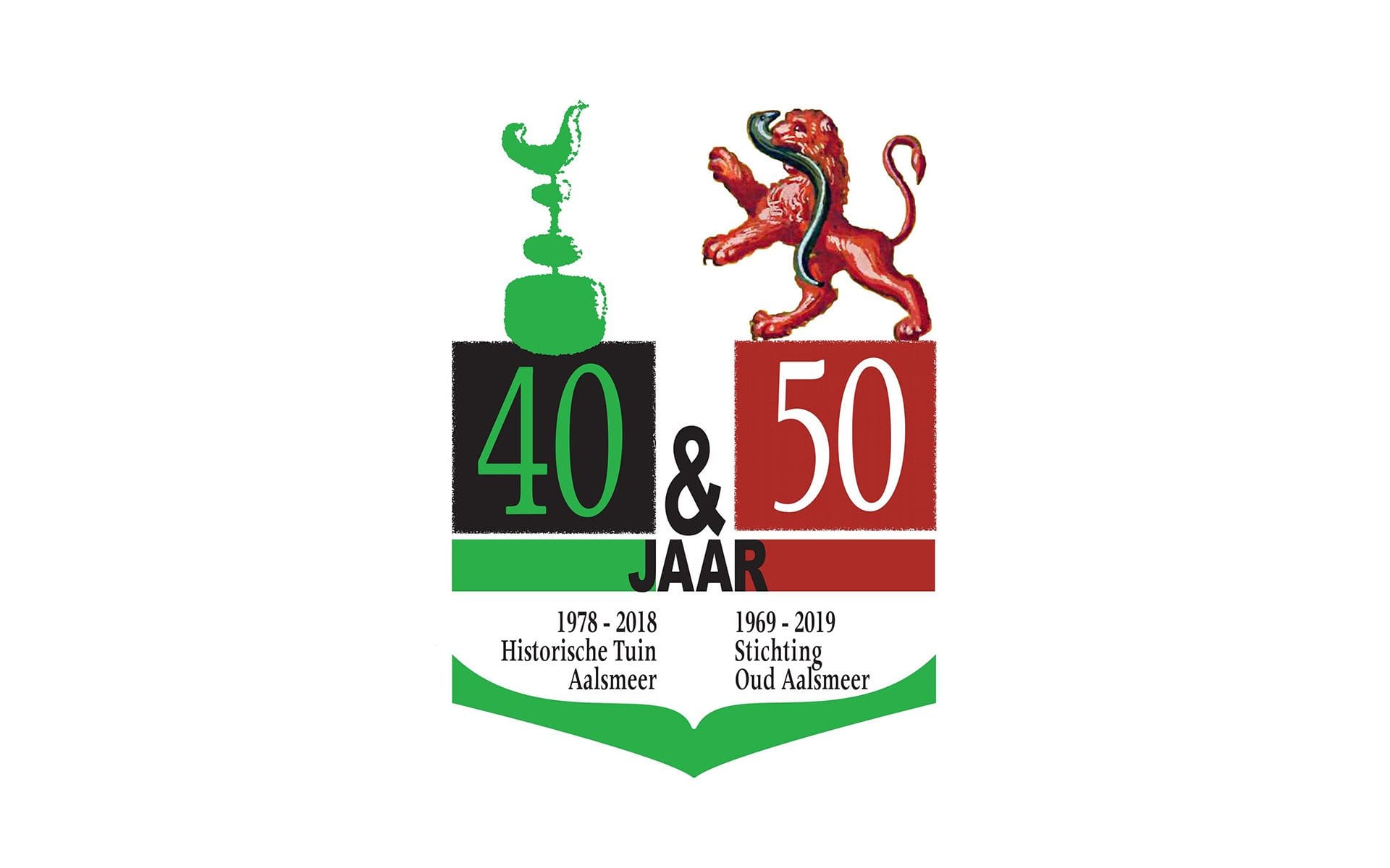 Jubileumlogo 40 jaar Historische Tuin Aalsmeer - 50 jaar Stichting Oud Aalsmeer